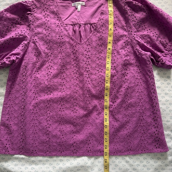 Draper James Heidi Purple Eyelet Puff Sleeve V Neck XL Top - Picture 3 of 6